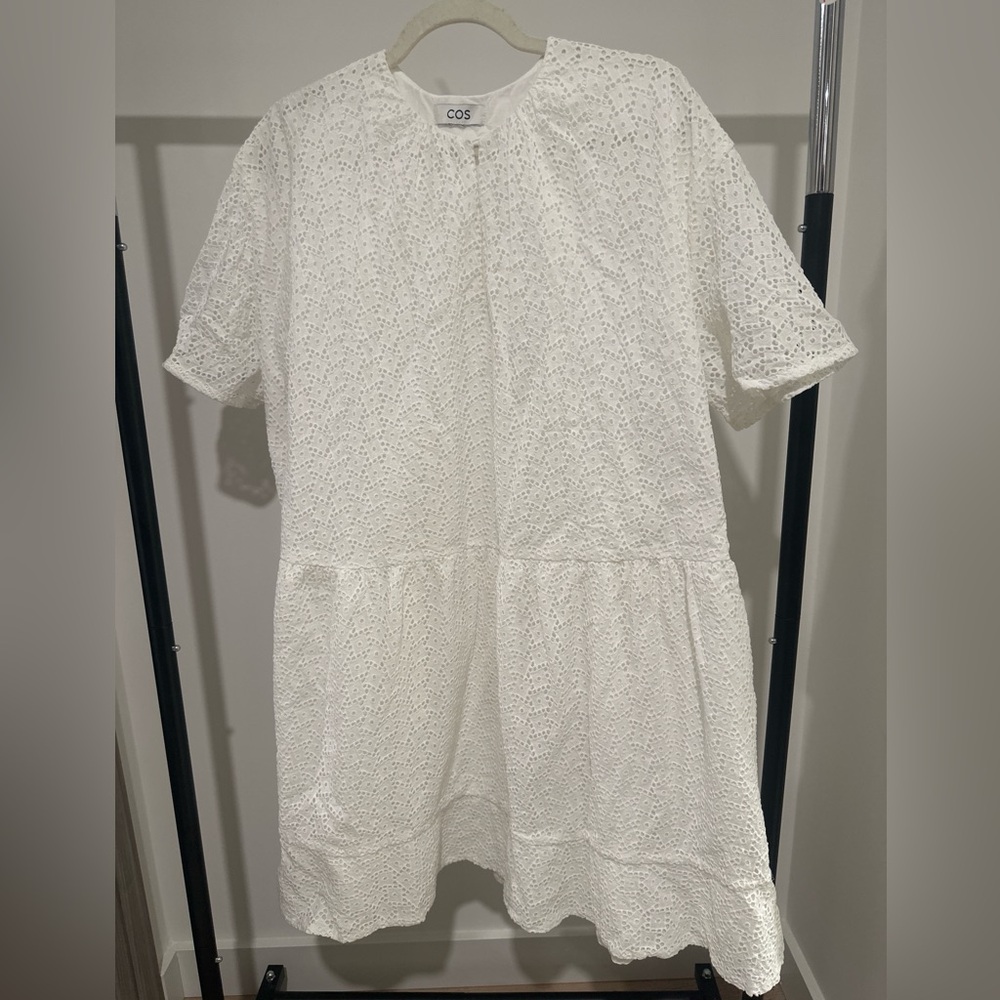 COS White Eyelet Midi Dress with Pockets
